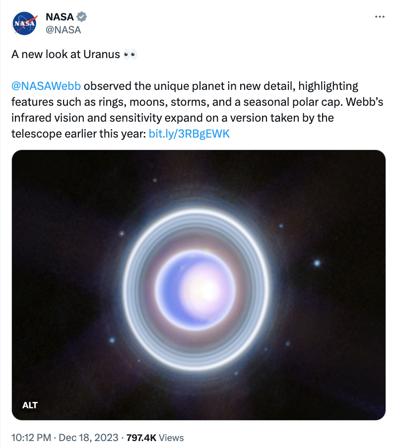 james webb teleskobu uranus un en kapsamli fotografini cekti